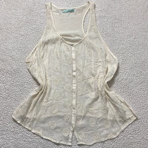 Maurice’s Ivory Medallion Sleeveless Racerback Button Up Sheer Top Size XL
